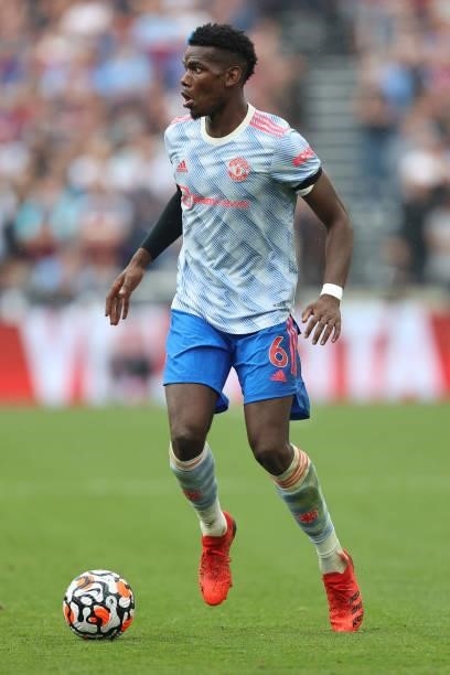 Paul Pogba of Man Utd during the Premier League match between West Ham United and Manchester United at London Stadium on September 19, 2021 in...