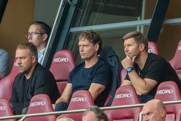 Marcus Sorg, Hansi Flick Head Coach of the German National Team Chairman Thomas Hitzlsperger of VfB Stuttgart Looks on during the Bundesliga match...