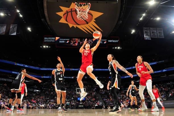 Kelsey Plum of the Las Vegas Aces shoots the ball during the game against the Phoenix Mercury on September 19, 2021 at Footprint Center in Phoenix,...