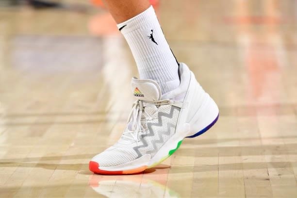 The sneakers of Liz Cambage of the Las Vegas Aces during the game against the Phoenix Mercury on September 19, 2021 at Footprint Center in Phoenix,...