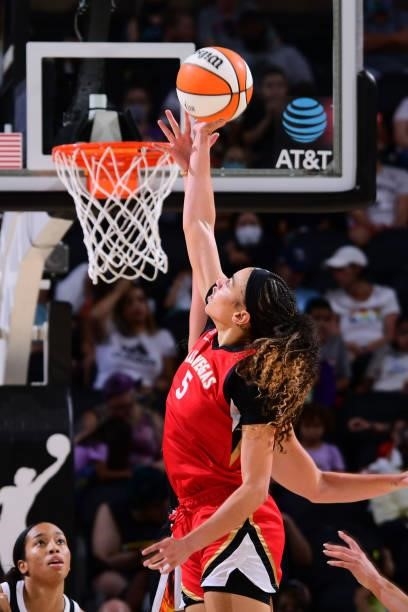Dearica Hamby of the Las Vegas Aces shoots the ball during the game against the Phoenix Mercury on September 19, 2021 at Footprint Center in Phoenix,...