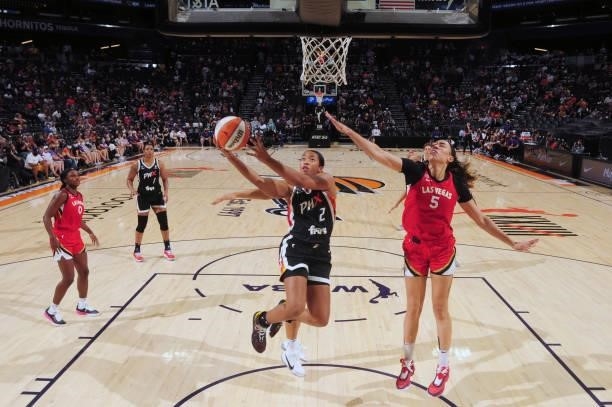 Megan Walker of the Phoenix Mercury shoots the ball during the game against the Las Vegas Aces on September 19, 2021 at Footprint Center in Phoenix,...