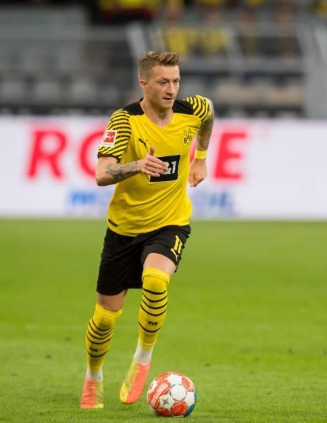 Marco Reus in action during the Bundesliga match between Borussia Dortmund and 1. FC Union Berlin on September 19, 2021 in Dortmund, Germany.