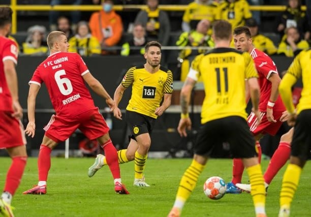 Raphael Guerreiro in action during the Bundesliga match between Borussia Dortmund and 1. FC Union Berlin on September 19, 2021 in Dortmund, Germany.
