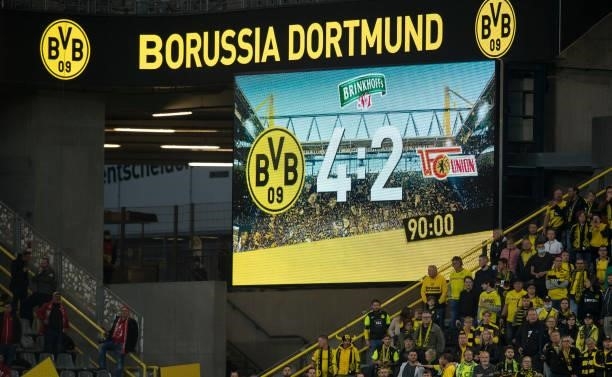 The score board after the Bundesliga match between Borussia Dortmund and 1. FC Union Berlin on September 19, 2021 in Dortmund, Germany.