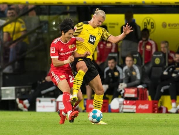 Erling Haaland in action during the Bundesliga match between Borussia Dortmund and 1. FC Union Berlin on September 19, 2021 in Dortmund, Germany.