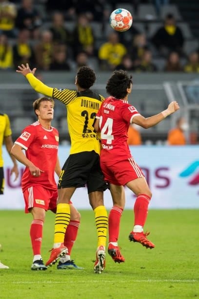 Jude Bellingham in action during the Bundesliga match between Borussia Dortmund and 1. FC Union Berlin on September 19, 2021 in Dortmund, Germany.
