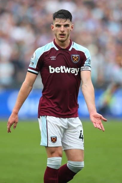 Declan Rice of West Ham United during the Premier League match between West Ham United and Manchester United at London Stadium on September 19, 2021...