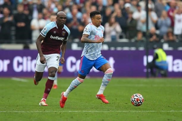Jesse Lingard of Manchester United in action during the Premier League match between West Ham United and Manchester United at London Stadium on...