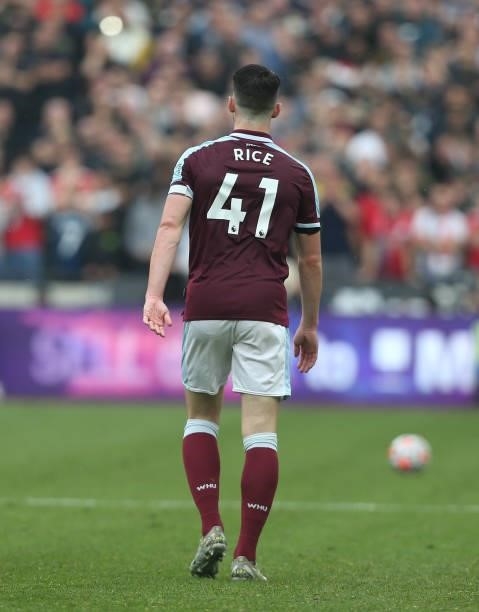 West Ham United's Declan Rice during the Premier League match between West Ham United and Manchester United at London Stadium on September 19, 2021...
