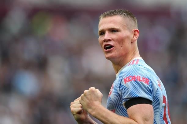 Scott McTominay of Manchester United celebrates after the Premier League match between West Ham United and Manchester United at London Stadium on...