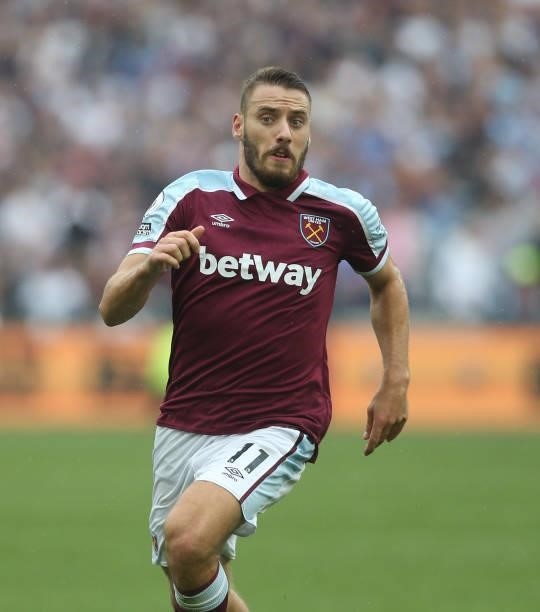 West Ham United's Nikola Vlasic during the Premier League match between West Ham United and Manchester United at London Stadium on September 19, 2021...