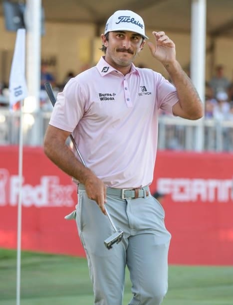 Max Homa acknowledges the gallery after winning the Fortinet Championship at Silverado Resort and Spa North on September 19, 2021 in Napa, California.