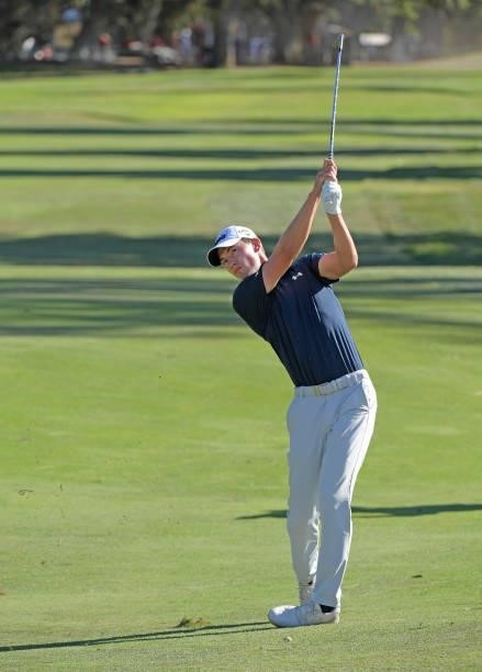 Maverick McNealy plays his second shot on the 12th hole during the final round of the Fortinet Championship at Silverado Resort and Spa North on...