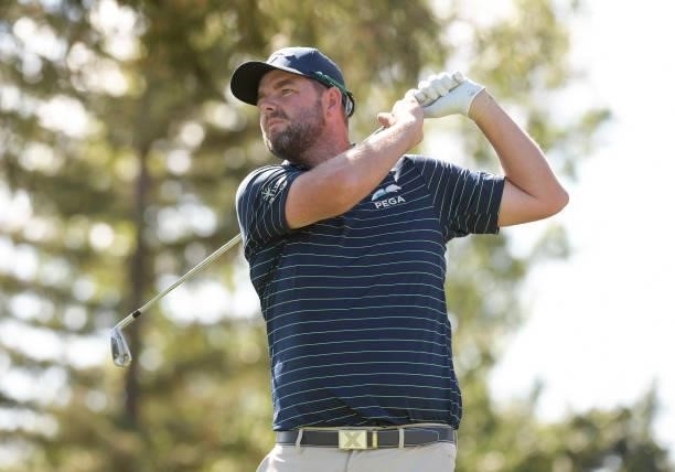 Marc Leishman of Australia plays his tee shot on the 17th hole during the final round of the Fortinet Championship at Silverado Resort and Spa North...