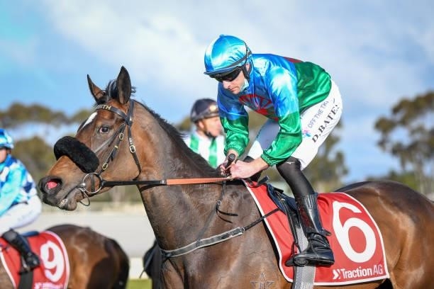 Puckapunyal ridden by Declan Bates returns to scale after winning the Cabinets & Stone BM64 Handicap at Horsham Racecourse on September 20, 2021 in...