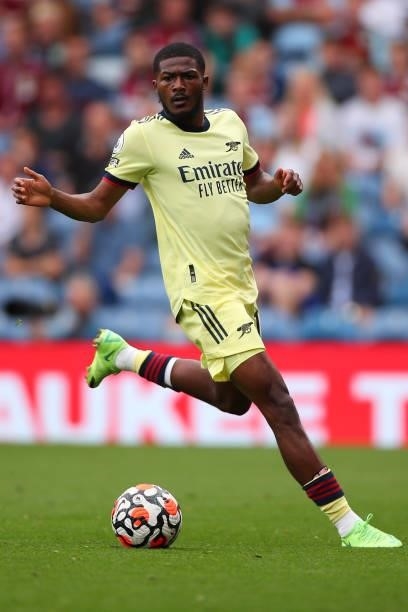 Ainsley Maitland-Niles of Arsenal during the Premier League match between Burnley and Arsenal at Turf Moor on September 18, 2021 in Burnley, England.