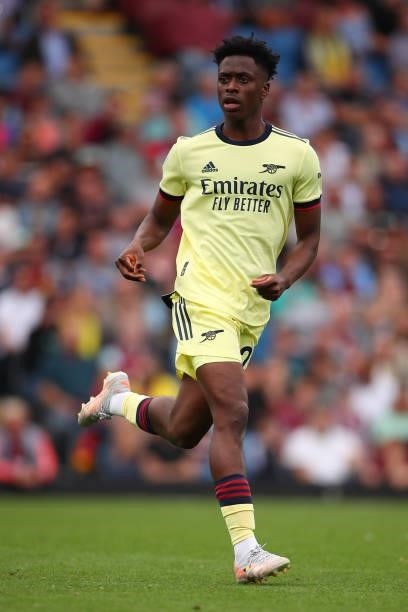 Albert Sambi Lokonga of Arsenal during the Premier League match between Burnley and Arsenal at Turf Moor on September 18, 2021 in Burnley, England.