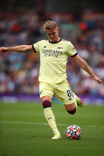 Martin Odegaard of Arsenal during the Premier League match between Burnley and Arsenal at Turf Moor on September 18, 2021 in Burnley, England.