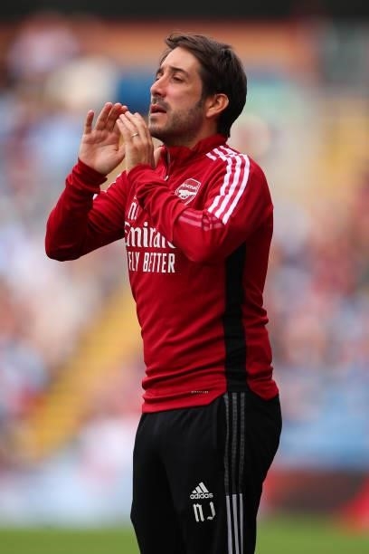 Nicolas Jover the set piece specialist coach of Arsenal during the Premier League match between Burnley and Arsenal at Turf Moor on September 18,...