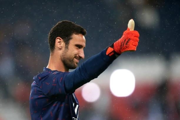 Sergio Rico of PSG during the warm-up before the Ligue 1 Uber Eats match between Paris Saint Germain and Lyon at Parc des Princes on September 19,...