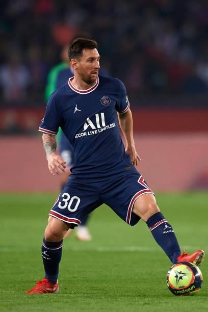 Leo Messi of PSG during the Ligue 1 Uber Eats match between Paris Saint Germain and Lyon at Parc des Princes on September 19, 2021 in Paris, France.