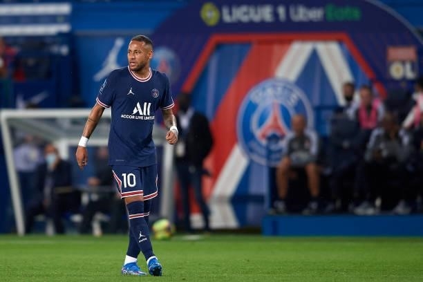 Neymar of PSG during the Ligue 1 Uber Eats match between Paris Saint Germain and Lyon at Parc des Princes on September 19, 2021 in Paris, France.