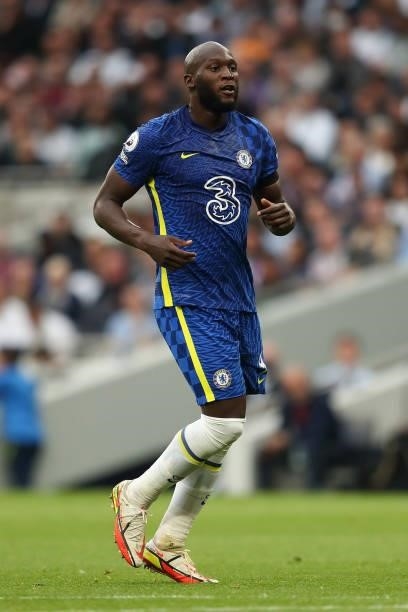 Romelu Lukaku of Chelsea during the Premier League match between Tottenham Hotspur and Chelsea at Tottenham Hotspur Stadium on September 19, 2021 in...