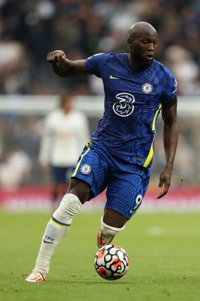 Romelu Lukaku of Chelsea during the Premier League match between Tottenham Hotspur and Chelsea at Tottenham Hotspur Stadium on September 19, 2021 in...
