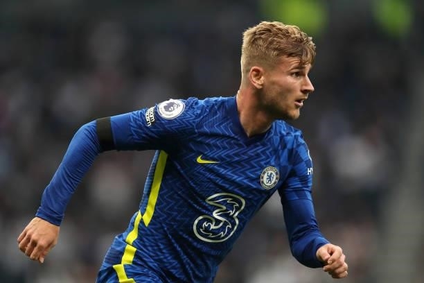 Timo Werner of Chelsea during the Premier League match between Tottenham Hotspur and Chelsea at Tottenham Hotspur Stadium on September 19, 2021 in...