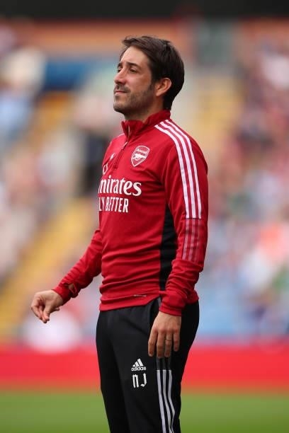 Nicolas Jover the set piece specialist coach of Arsenal during the Premier League match between Burnley and Arsenal at Turf Moor on September 18,...