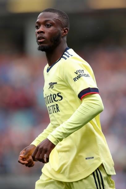 Nicolas Pepe of Arsenal during the Premier League match between Burnley and Arsenal at Turf Moor on September 18, 2021 in Burnley, England.