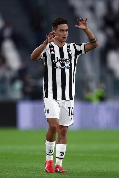 Paulo Dybala of Juventus FC look on during the Serie A match between Juventus and AC Milan at Allianz Stadium on September 19, 2021 in Turin, Italy.