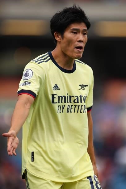 Takehiro Tomiyasu of Arsenal during the Premier League match between Burnley and Arsenal at Turf Moor on September 18, 2021 in Burnley, England.