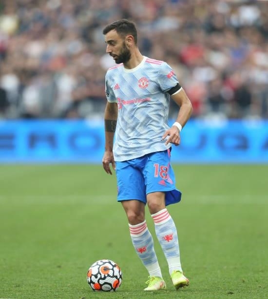 Manchester United's Bruno Fernandes during the Premier League match between West Ham United and Manchester United at London Stadium on September 19,...