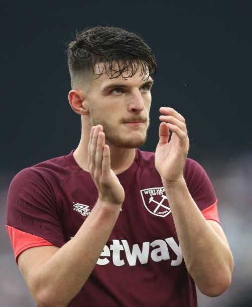 West Ham United's Declan Rice during the Premier League match between West Ham United and Manchester United at London Stadium on September 19, 2021...