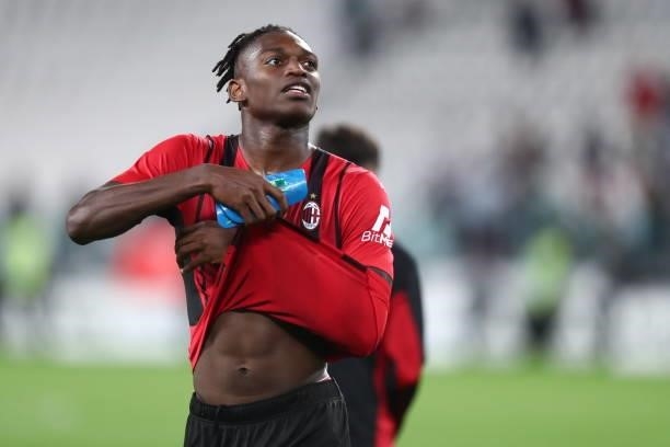 Rafael Leao of AC Milan look on after the Serie A match between Juventus and AC Milan at Allianz Stadium on September 19, 2021 in Turin, Italy.