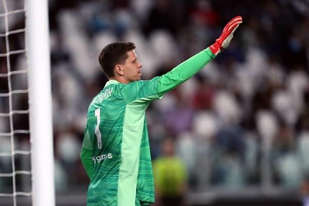 Wojciech Szczesny of Juventus FC gestures during the Serie A match between Juventus and AC Milan at Allianz Stadium on September 19, 2021 in Turin,...