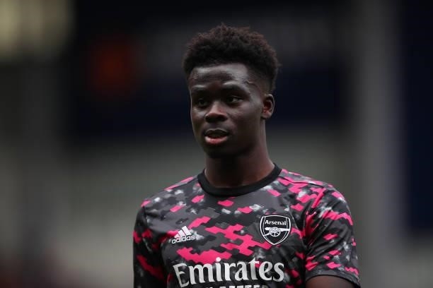Bukayo Saka of Arsenal during the Premier League match between Burnley and Arsenal at Turf Moor on September 18, 2021 in Burnley, England.