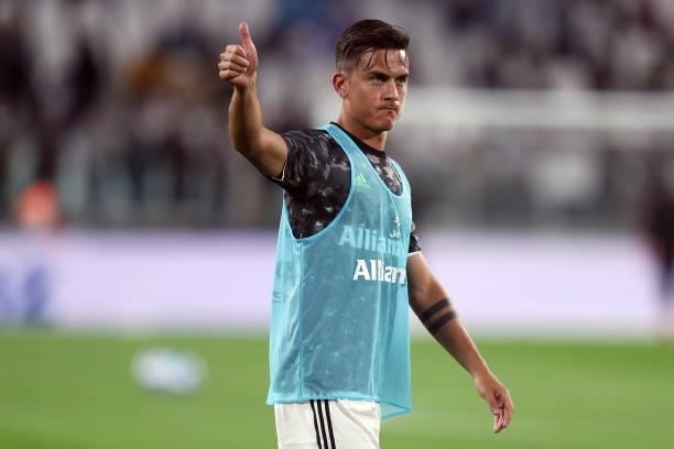Paulo Dybala of Juventus FC warm up prior to the Serie A match between Juventus and AC Milan at Allianz Stadium on September 19, 2021 in Turin, Italy.