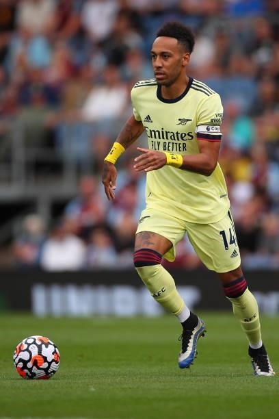 Pierre-Emerick Aubameyang of Arsenal during the Premier League match between Burnley and Arsenal at Turf Moor on September 18, 2021 in Burnley,...