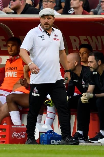 Head coach Steffen Baumgart of 1. FC Koeln looks on during the Bundesliga match between 1. FC Koeln and RB Leipzig at RheinEnergieStadion on...