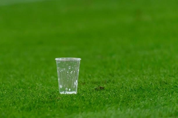 Cups are seen during the Bundesliga match between 1. FC Koeln and RB Leipzig at RheinEnergieStadion on September 18, 2021 in Cologne, Germany.