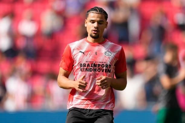 Armando Obispo of PSV during the warming up during the Dutch Eredivisie match between PSV v Feyenoord at the Philips Stadium on September 19, 2021 in...