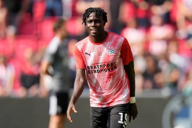Bruma of PSV during the warming up during the Dutch Eredivisie match between PSV v Feyenoord at the Philips Stadium on September 19, 2021 in...