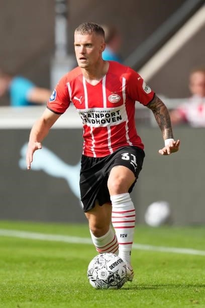 Philipp Max of PSV during the Dutch Eredivisie match between PSV v Feyenoord at the Philips Stadium on September 19, 2021 in Eindhoven Netherlands