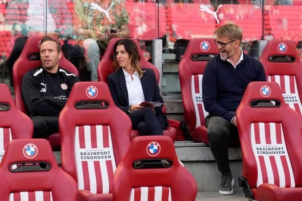 Jorn Wolf of PSV, Sanne Clements of PSV, Bas Roorda of PSV during the Dutch Eredivisie match between PSV v Feyenoord at the Philips Stadium on...