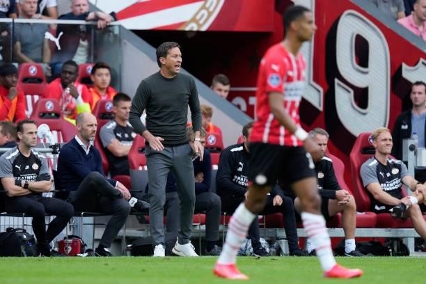 Coach Roger Schmidt of PSV during the Dutch Eredivisie match between PSV v Feyenoord at the Philips Stadium on September 19, 2021 in Eindhoven...