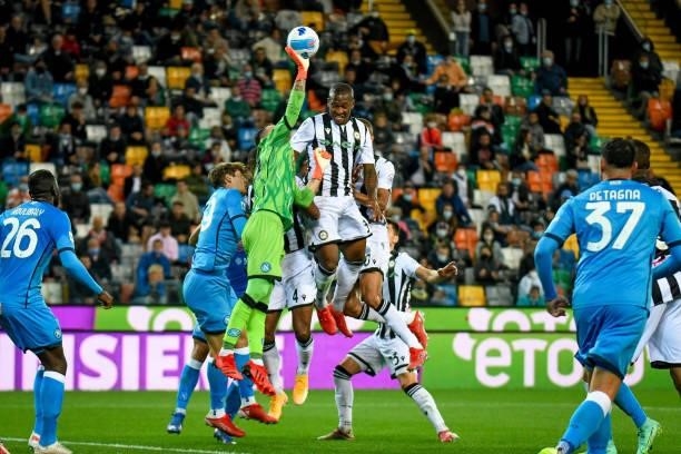 David Ospina saves a goal during the Italian football Serie A match Udinese Calcio vs SSC Napoli on September 20, 2021 at the Friuli - Dacia Arena...