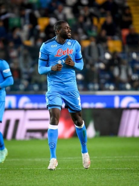 Kalidou Koulibaly celebrates after scoring a goal 0-3 during the Italian football Serie A match Udinese Calcio vs SSC Napoli on September 20, 2021 at...